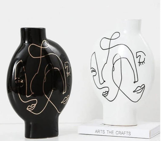 White & Black Hand-Painted Ceramic Vase