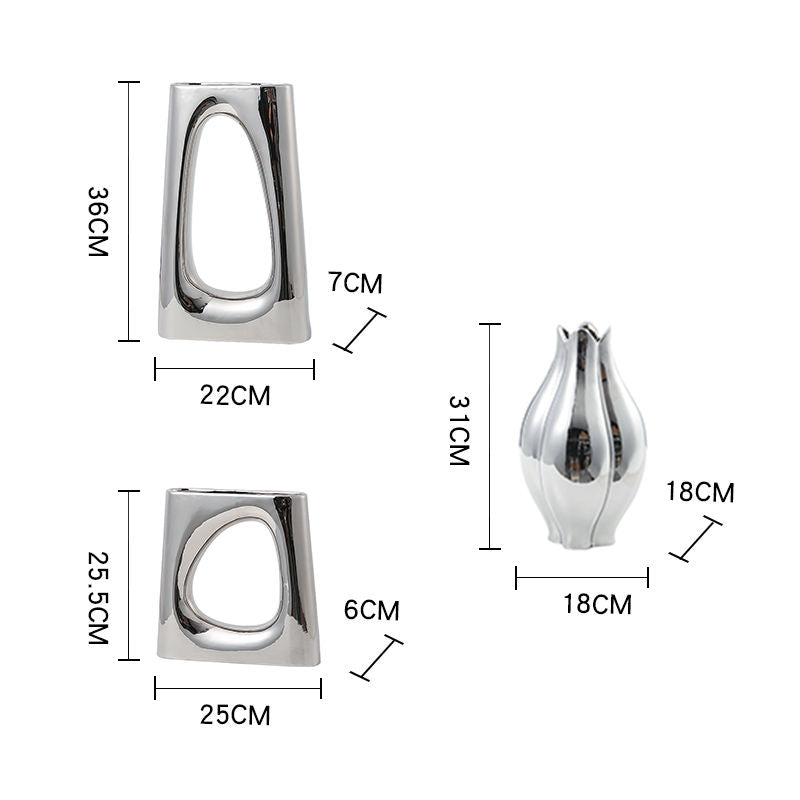 Ring vase silver high & short