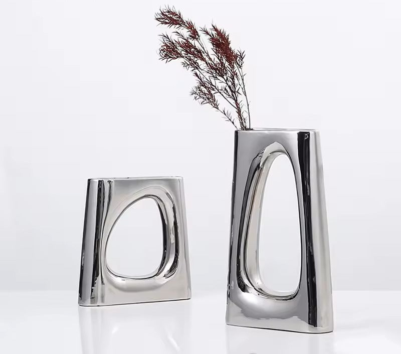 Ring vase silver high & short