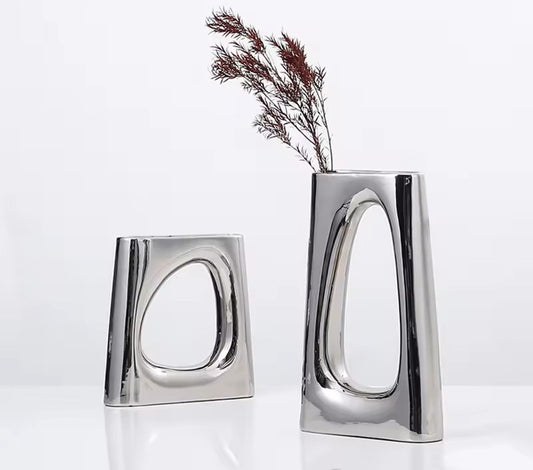 Ring vase silver high & short