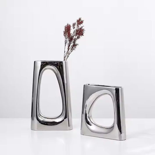 Ring vase silver high & short